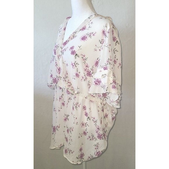 Torrid Women Blouse SZ 2 Crossover Floral Feminine Tiered Ruffle Sleeves Cinched - Picture 5 of 8